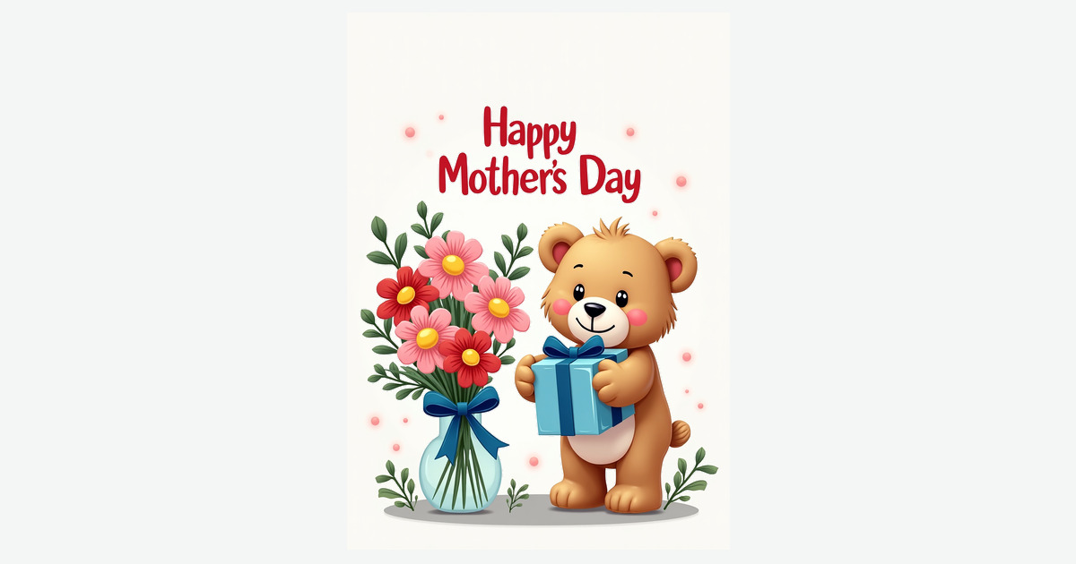 Bear Floral Mothers Day Gift Card | Clever Studio Art
