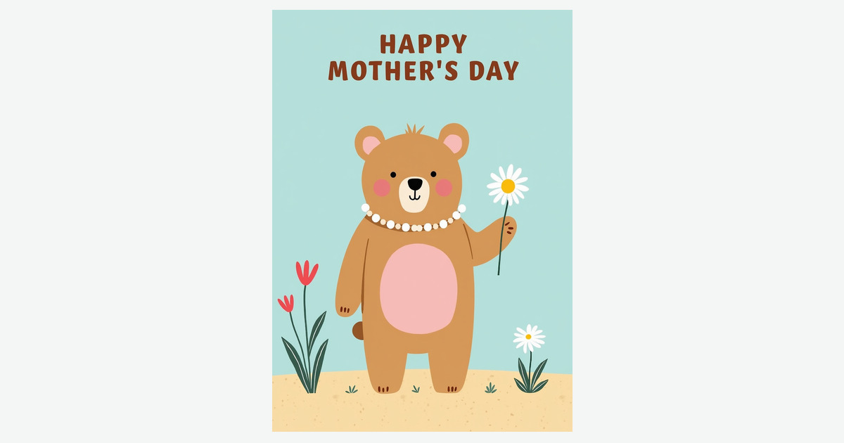 Bear With Daisy Mothers Day Card | Clever Studio Art