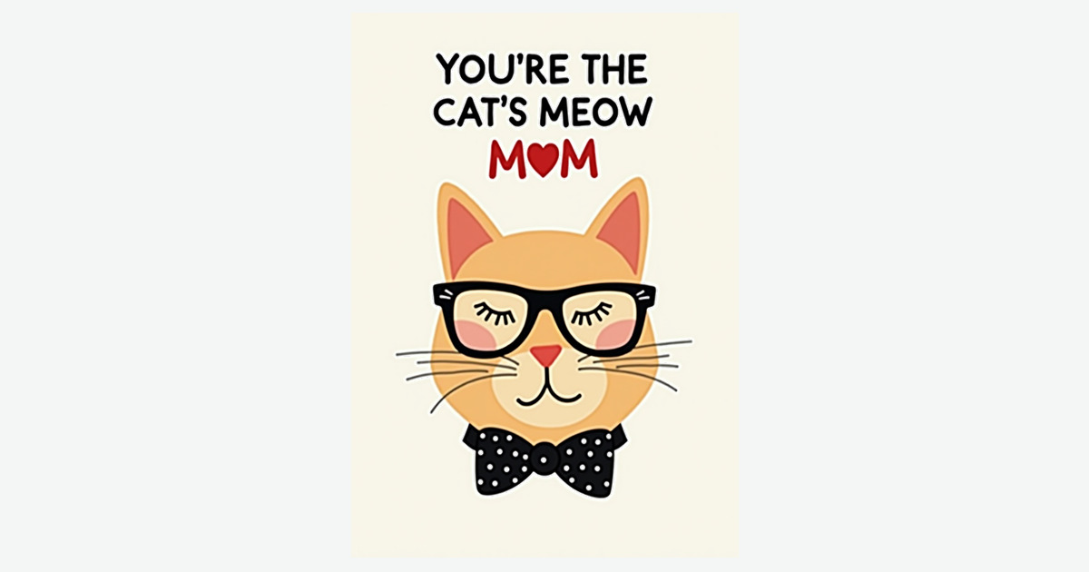 Moew Message Cats Meow Moms Day Message Card | Clever Studio Art