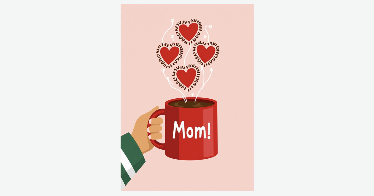 Crimson Hearts Mothers Day Mug Card | Clever Studio Art