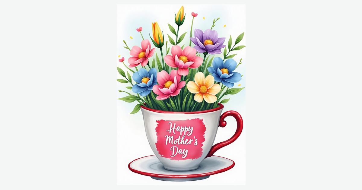 Crimson Teacup Mothers Day Card | Clever Studio Art