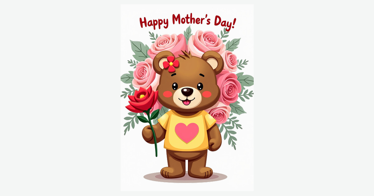Floral Mothers Day Heart Bear Card | Clever Studio Art