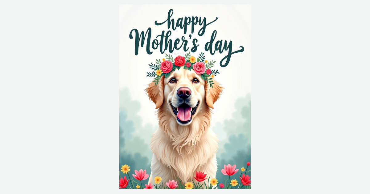 Golden Dog Mothers Day Floral Card | Clever Studio Art