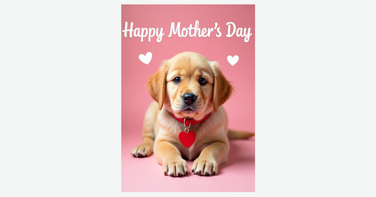 Golden Pup Mothers Day Heart Card | Clever Studio Art