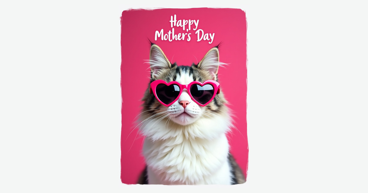 Magenta Cat Mothers Day Card | Clever Studio Art