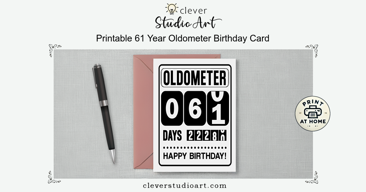 Printable 61st Birthday Oldometer Card | Clever Studio Art