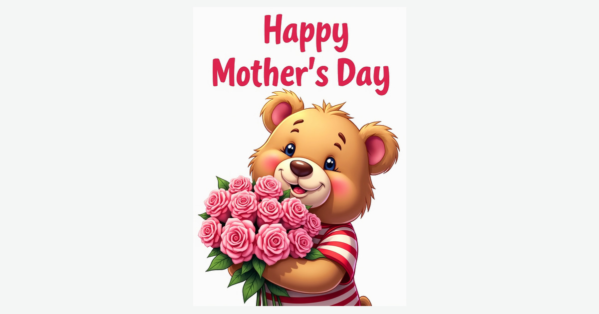 Rose Bear Mothers Day Card | Clever Studio Art