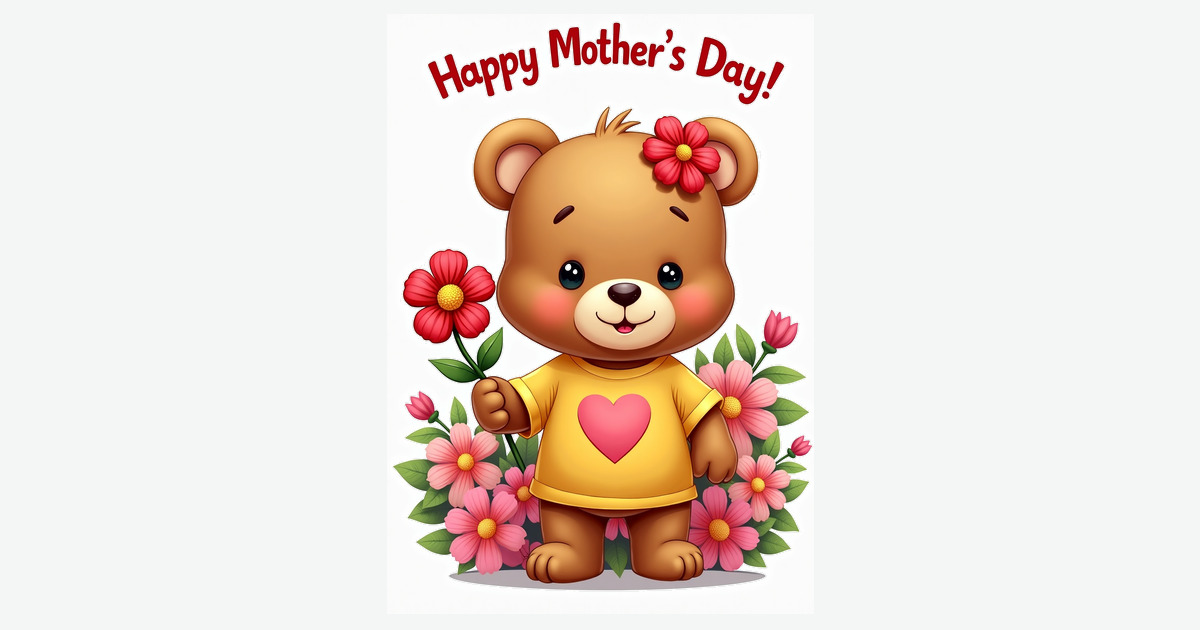 Rose Heart Bear Mothers Day Card | Clever Studio Art