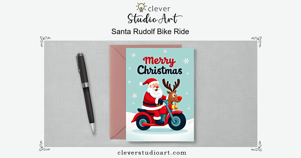 Santa Rudolf Bike Ride Card | Clever Studio Art