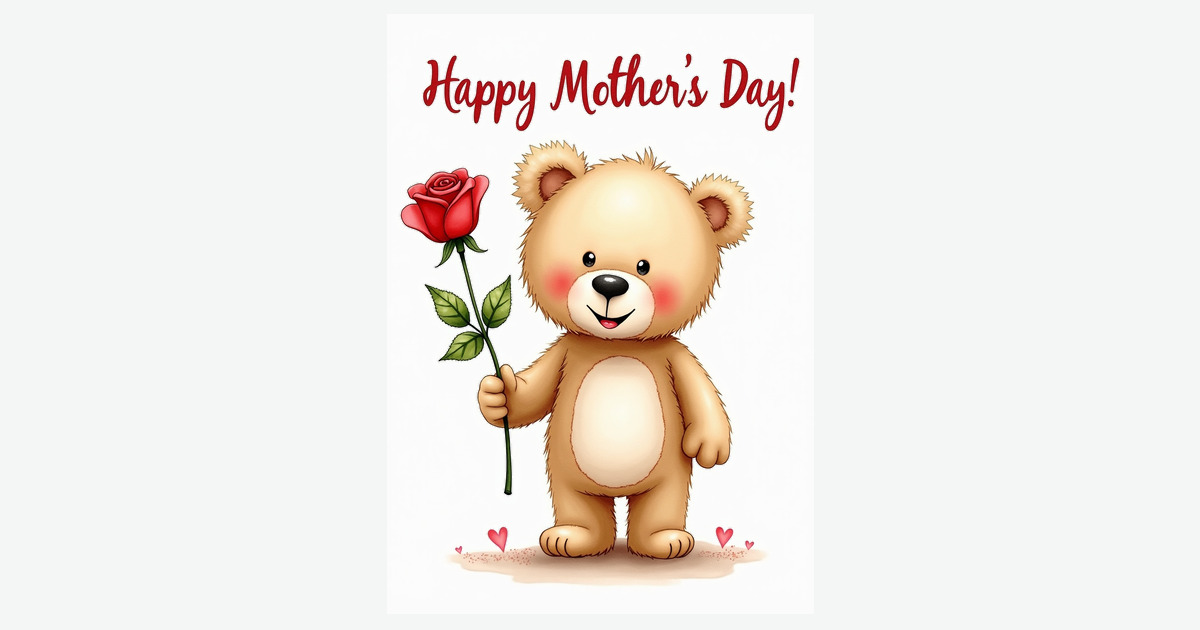 Sweet Bears Rose Mothers Day Card | Clever Studio Art