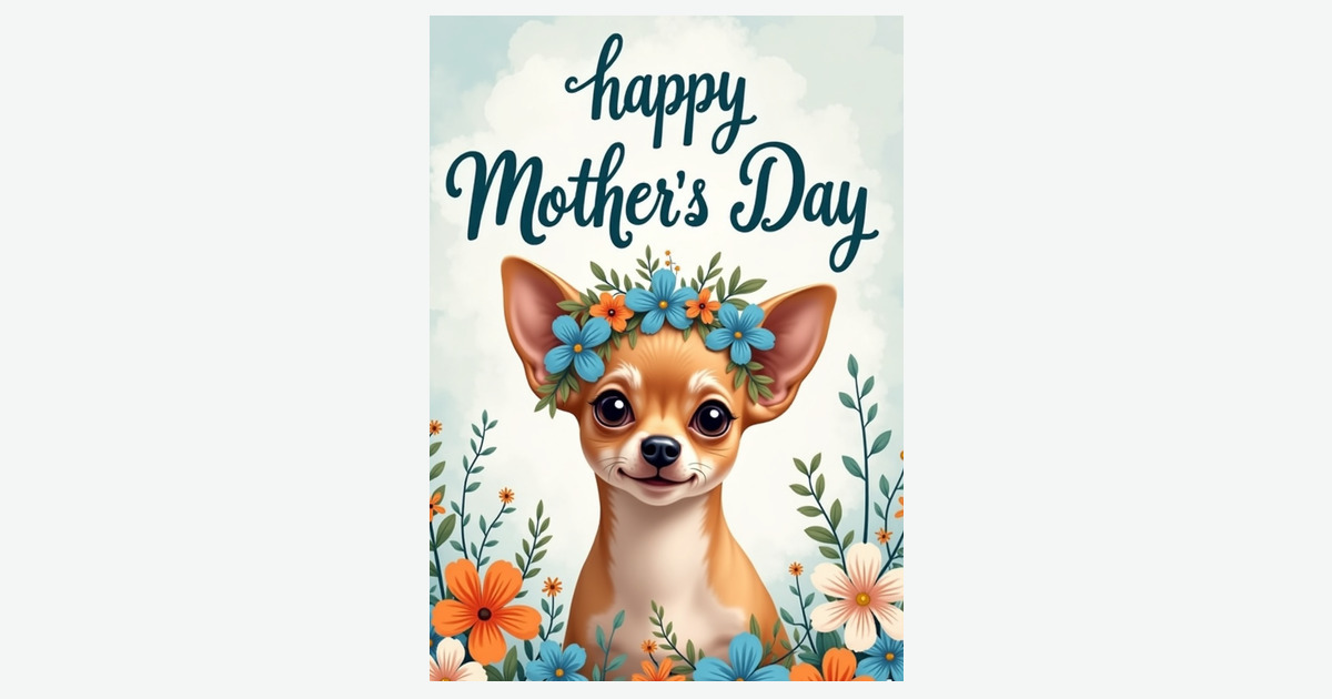Sweet Floral Puppy Mother Card | Clever Studio Art