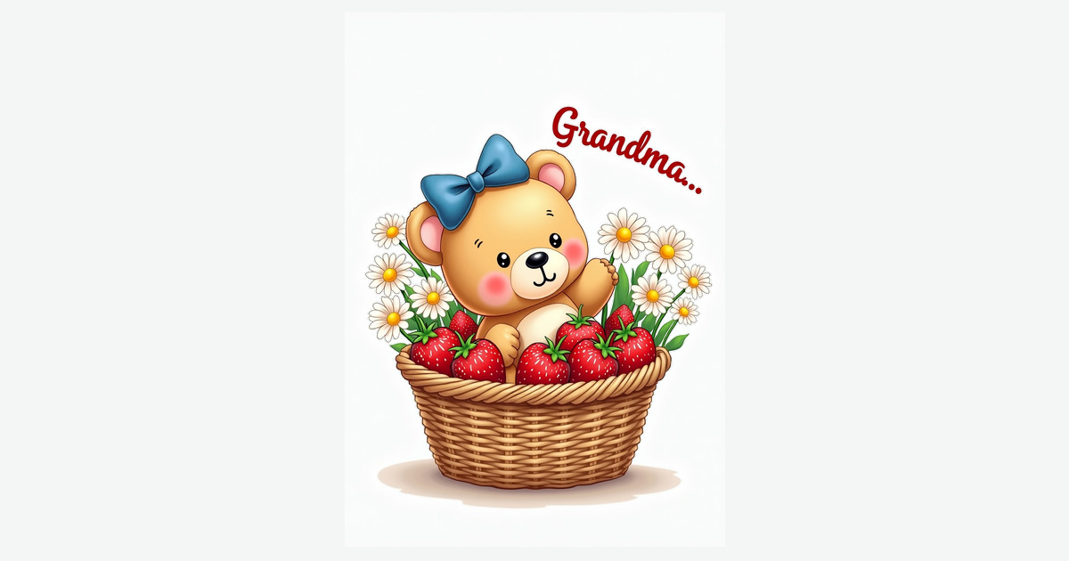 Sweet Mothers Day Bear In Basket Card | Clever Studio Art
