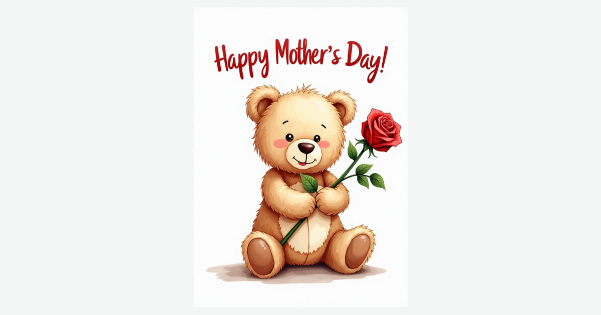 Sweet Mothers Day Bear Rose Card | Clever Studio Art