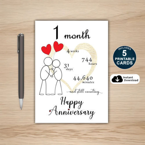 1 month Anniversary Card Printable