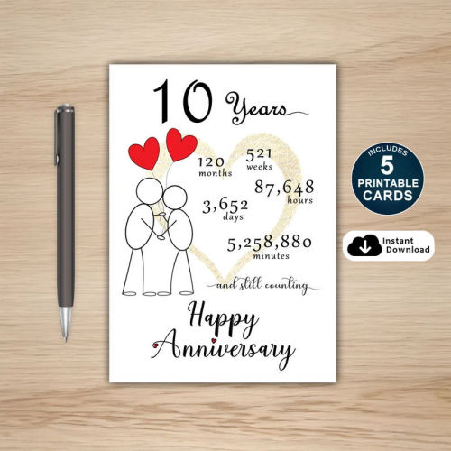 10th Anniversary Card Printable