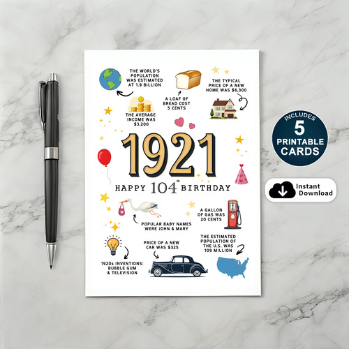 Printable 1921 Birthday Card