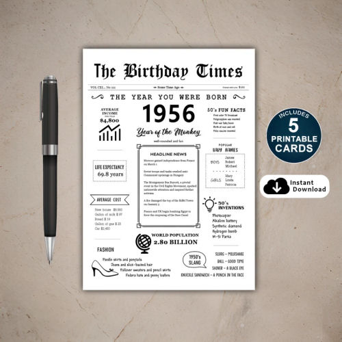 1956 The Year You Were Born PRINTABLE