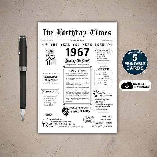 1967 The Year You Were Born PRINTABLE