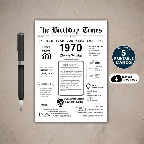 1970 The Year You Were Born PRINTABLE