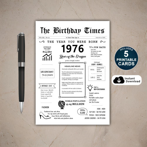 1976 The Year You Were Born PRINTABLE