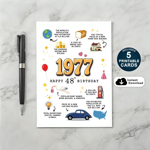 Printable 1977 Birthday Card for Husband or Wife
