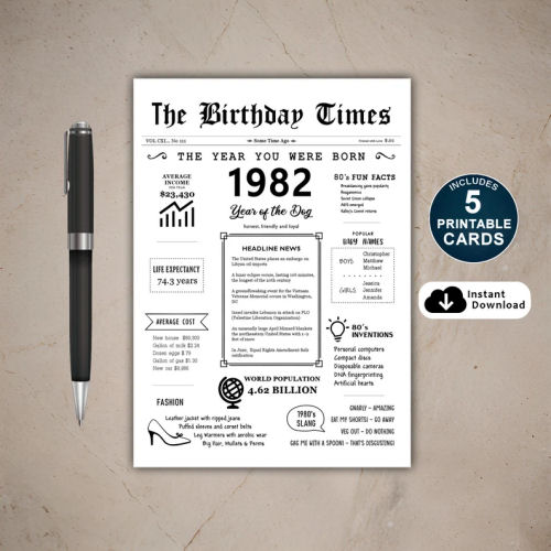 1982 The Year You Were Born PRINTABLE