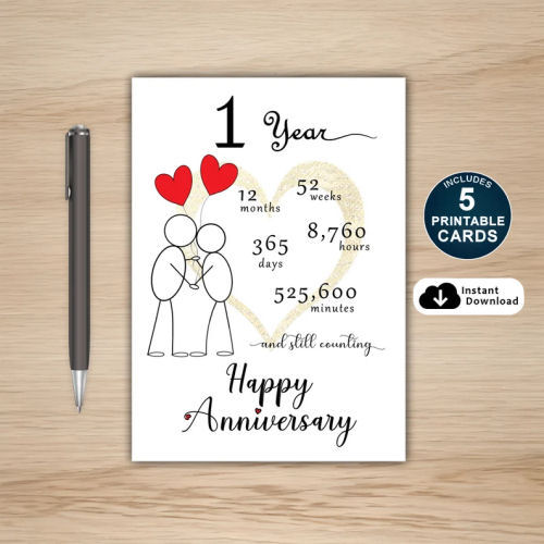 1st Anniversary Card Printable