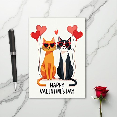 2 Cute Cats Valentines Day Card