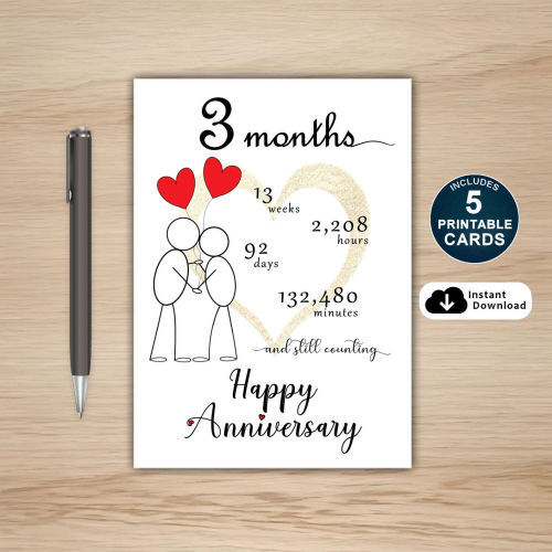 3 month Anniversary Card Printable