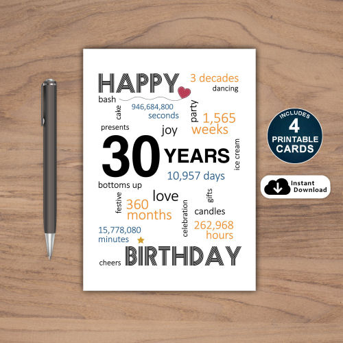 30th Birthday Card Printable
