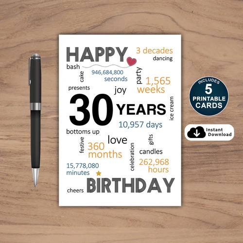 30th Birthday Card Printable