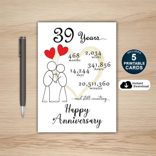 39 Years Anniversary Card Printable