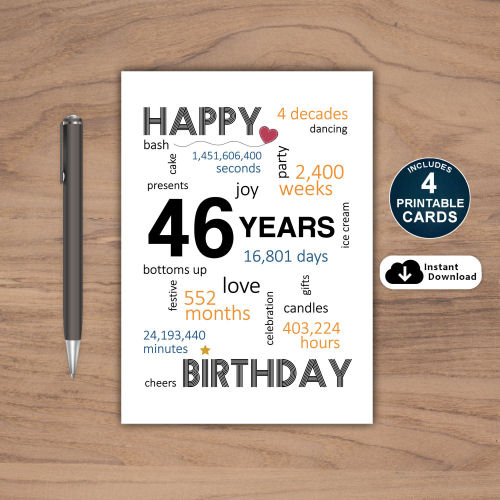 46th Birthday Card Printable