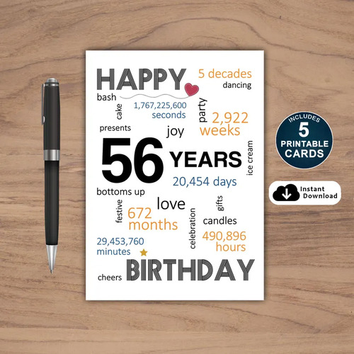 56th Birthday Card Printable