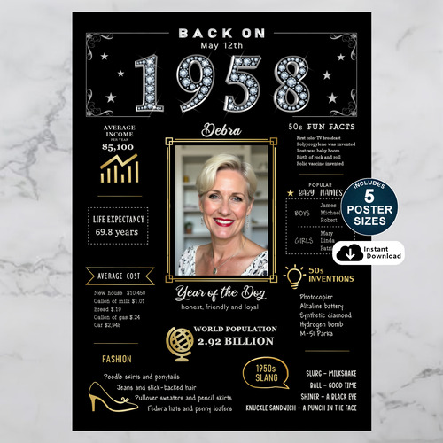 Custom 1958 Birthday Poster in Black and Gold
