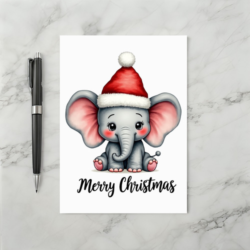 Adorable Baby Elephant Santa Hat Merry Christmas Card