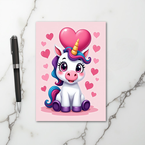 Adorable Unicorn Love Hearts Card