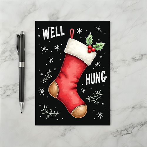 Well Hung Stocking Risque Christmas Adult Greeting Card