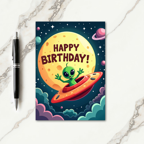 Alien Space Birthday Card