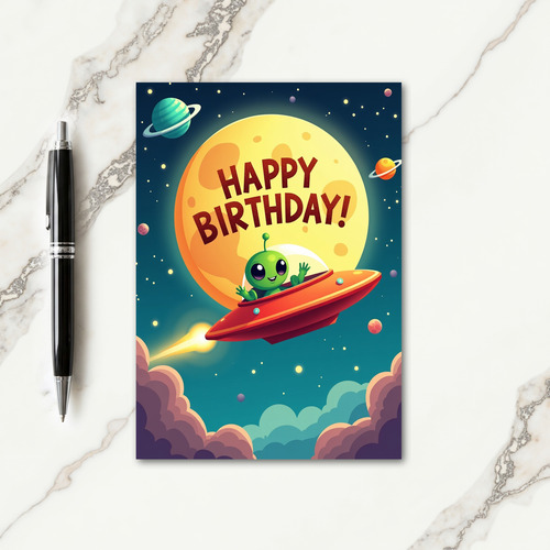 Alien Spaceship Birthday Card