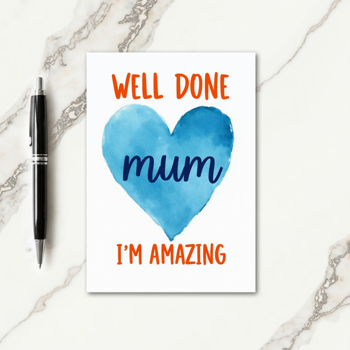 Amazing Mum Watercolor Heart Card