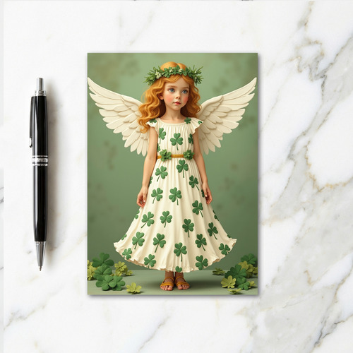 Angel Girl Shamrock Scene Card