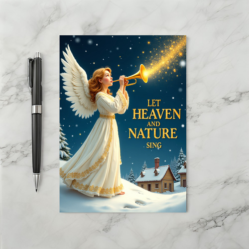 Angel Trumpet Christmas Card Let Heaven and Nature Sing