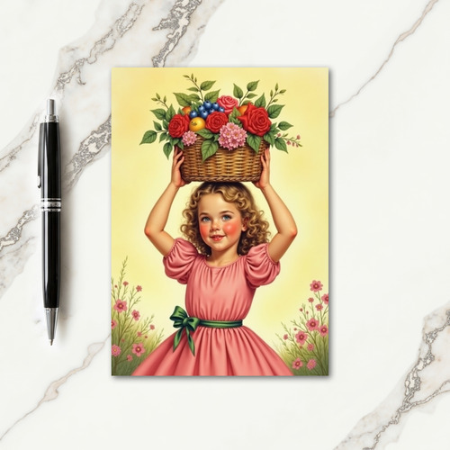 Angelic Child Floral Basket Card