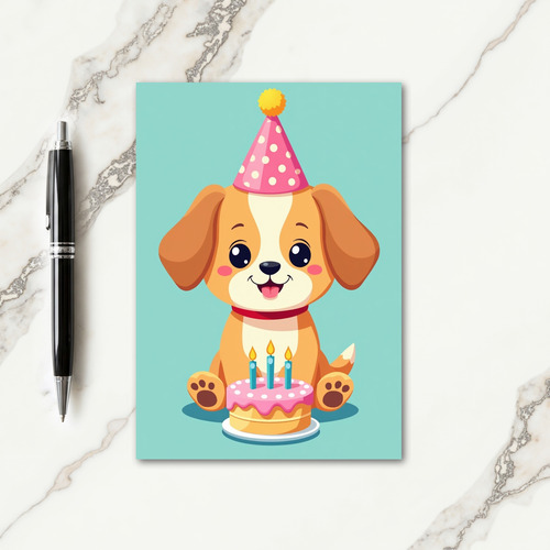 Animated Dog Party Hat Card
