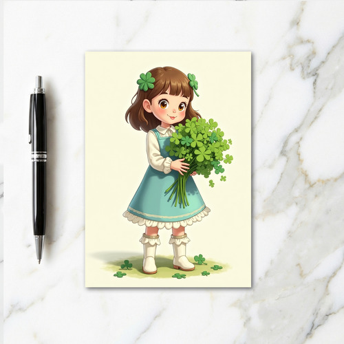 Anime Girl Shamrock Bouquet Card