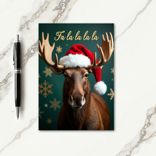 Antlered Animal In Red Hat Christmas Card
