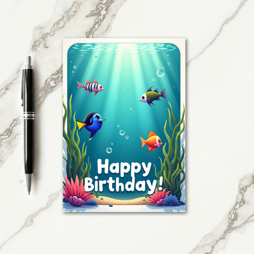 Aqua Birthday Fish Card