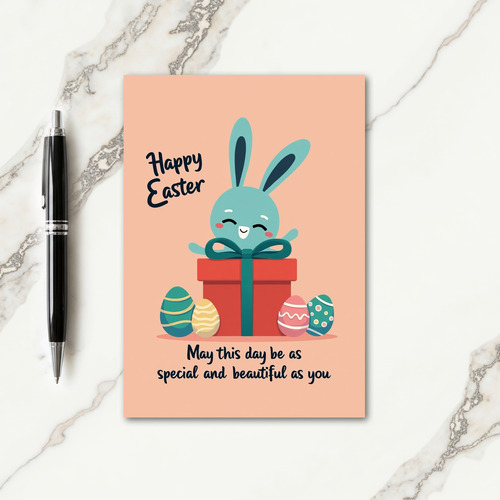 Aqua Bunny Gift Box Card