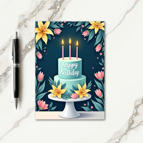 Aqua Cake Birthday Card
